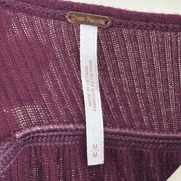 FREE PEOPLE Leo Henley Waffle Knit OVERSIZED Thermal Top in Deep Burgundy SZ M - Picture 9 of 12